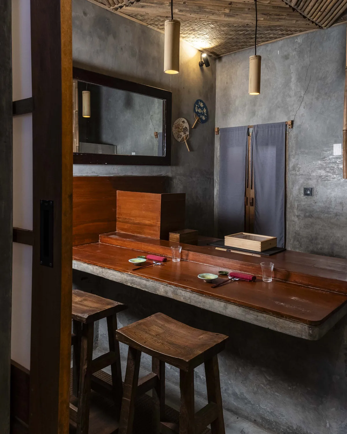 The empty counter at the Omakase Room